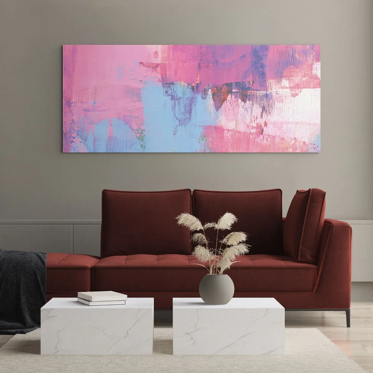 Glasbild - Bild auf glas - Rosa, Blau und eine Prise Licht - 100x40 cm