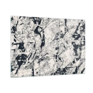 Glasbild - Bild auf glas - Schwarz-Weiß-Abstraktion mit dynamischen Linien und Texturen - 100x70cm - Durchdringung der Gegensätze - Moderne Wanddekoration für Wohnzimmer und Schlafzimmer ARTTOR