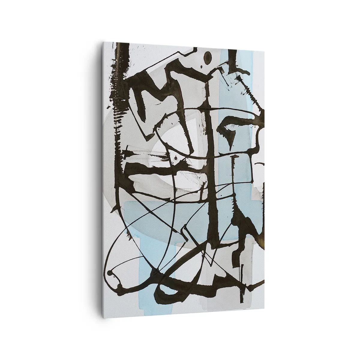 Bild auf Leinwand - Leinwandbild - Abstrakte Linien und Formen in Blau und Schwarz - 80x120cm - Trotzdem blau - Moderne Wanddekoration für Wohnzimmer und Schlafzimmer ARTTOR