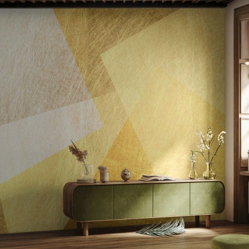 Fototapete Premium Canvas - Geometrische Formen in Gold und hellen Farbtönen - 100x70cm - Geometriewetter - Moderne Wanddekoration für Wohnzimmer und Schlafzimmer ARTTOR