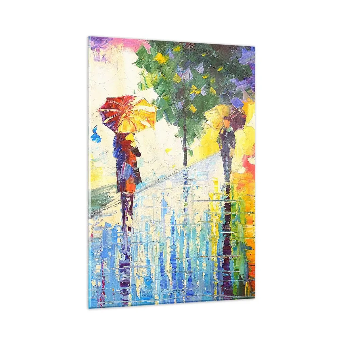Glasbild - Bild auf glas - Ein Spaziergang mit Regenschirm in einer farbenfrohen Regenlandschaft - 80x120cm - Und alles klar - Moderne Wanddekoration für Wohnzimmer und Schlafzimmer ARTTOR