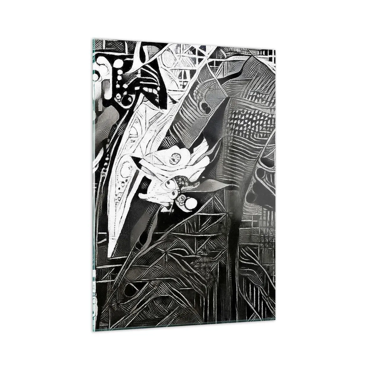 Glasbild - Bild auf glas - Schwarz-Weiß-Abstraktion mit geometrischen Mustern - 50x70cm - Nur ein scheinbar grauer Mann - Moderne Wanddekoration für Wohnzimmer und Schlafzimmer ARTTOR