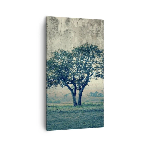 Bild auf Leinwand - Leinwandbild - Ein Apfelbaum auf blauem Feld? - 45x80 cm