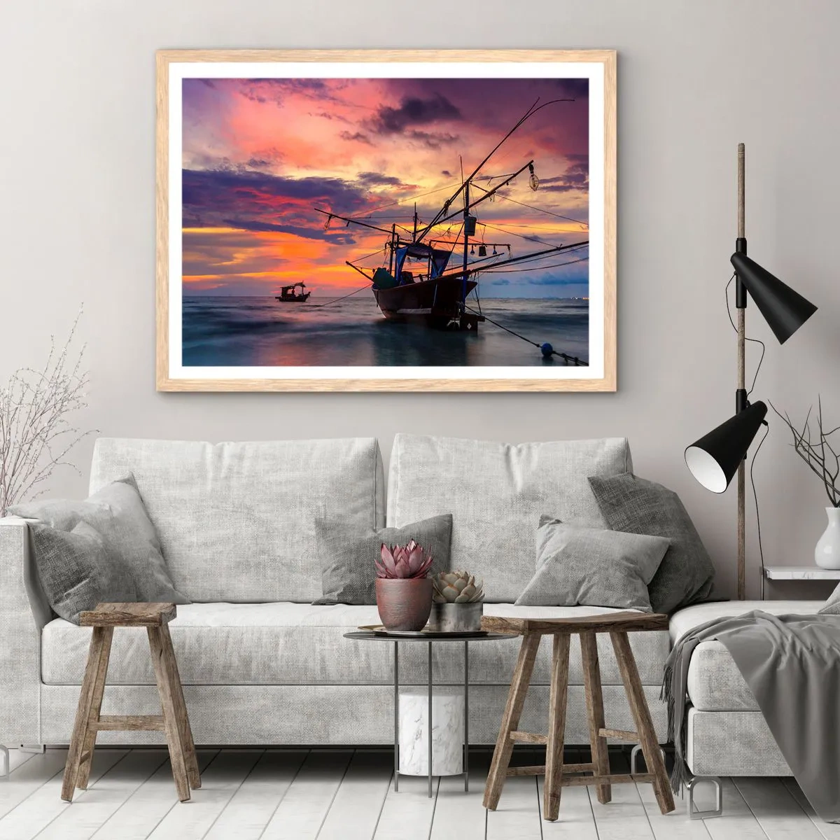Poster in einem Rahmen aus heller Eiche - Exotischer Abend - 50x40 cm