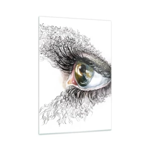 Glasbild - Bild auf glas - Ein künstlerisches Auge mit gelbgrüner Iris und komplizierten Details. - 70x100cm - Schau direkt in die Seele - Moderne Wanddekoration für Wohnzimmer und Schlafzimmer ARTTOR