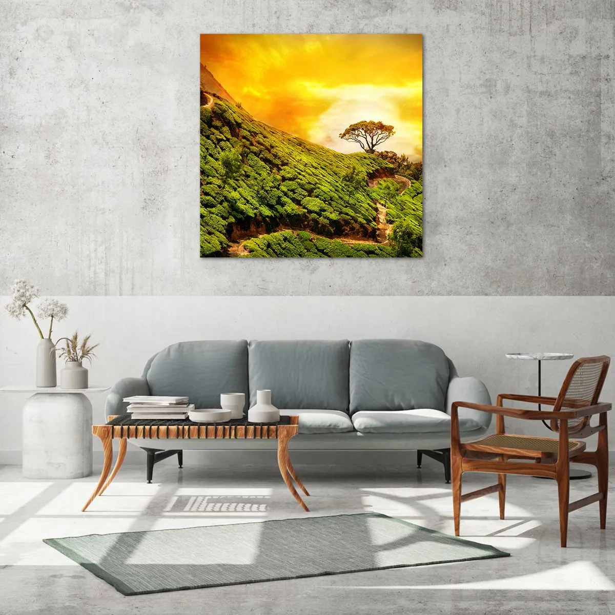 Glasbild - Bild auf glas - Ein gewundener Weg, ein grüner Hang - 60x60 cm