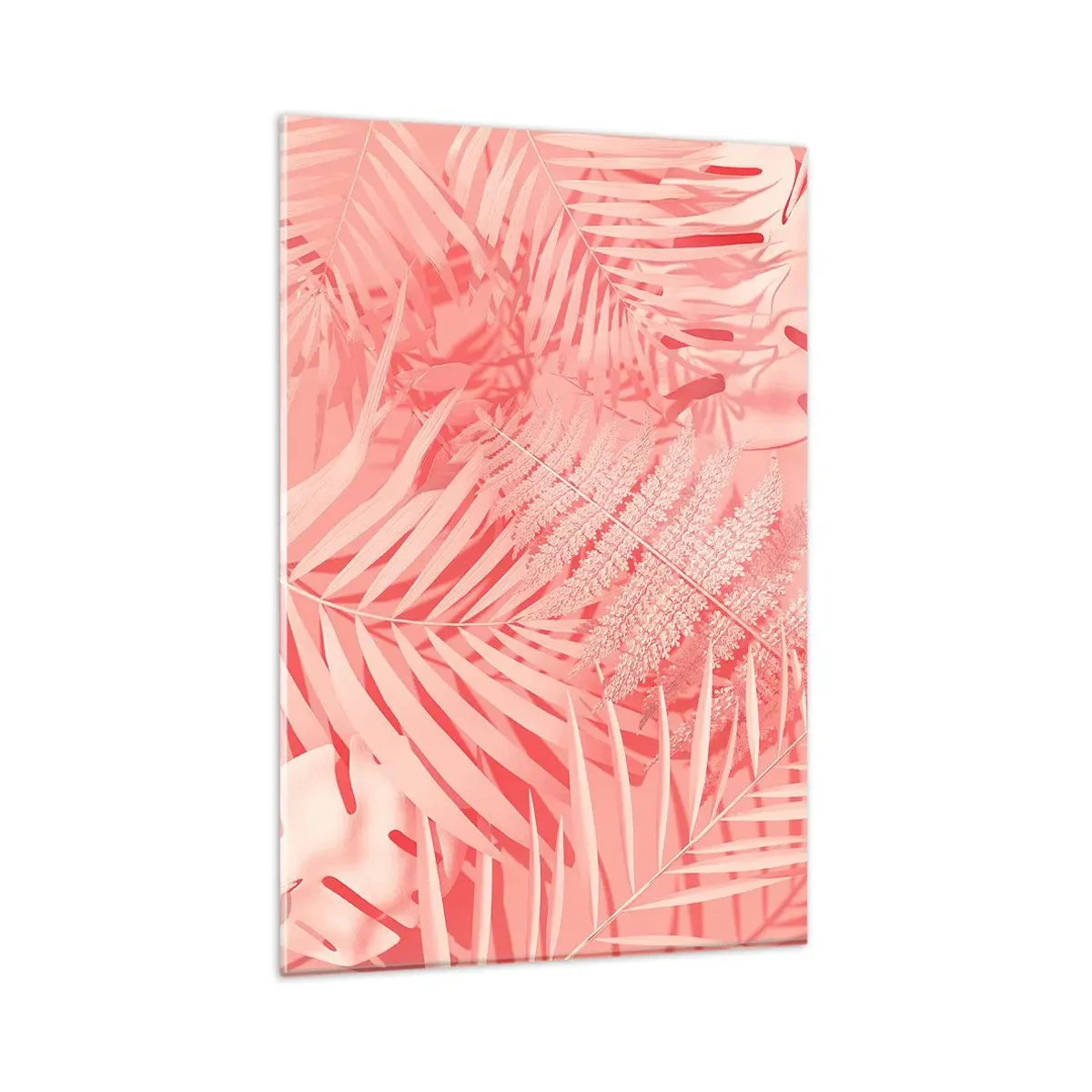 Glasbild - Bild auf glas - Rosa tropische Blätter in einem zarten und minimalistischen Stil - 80x120cm - Rosa Konzept - Moderne Wanddekoration für Wohnzimmer und Schlafzimmer ARTTOR