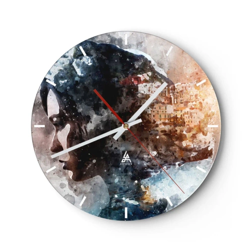Wanduhr - Glasuhr - Eine Geschichte über ein Mädchen mit einer Stadt im Hintergrund - 40x40 cm