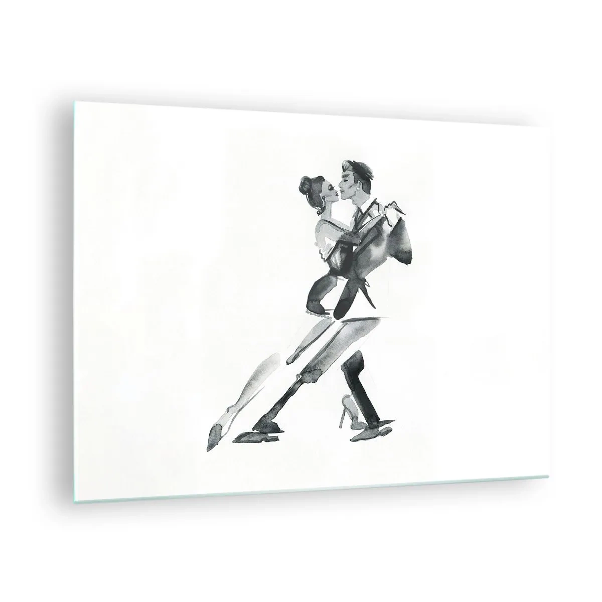 Glasbild - Bild auf glas - Ein Paar tanzt Tango in Schwarz-Weiß-Aquarell - 70x50cm - In einem Schlag - Moderne Wanddekoration für Wohnzimmer und Schlafzimmer ARTTOR