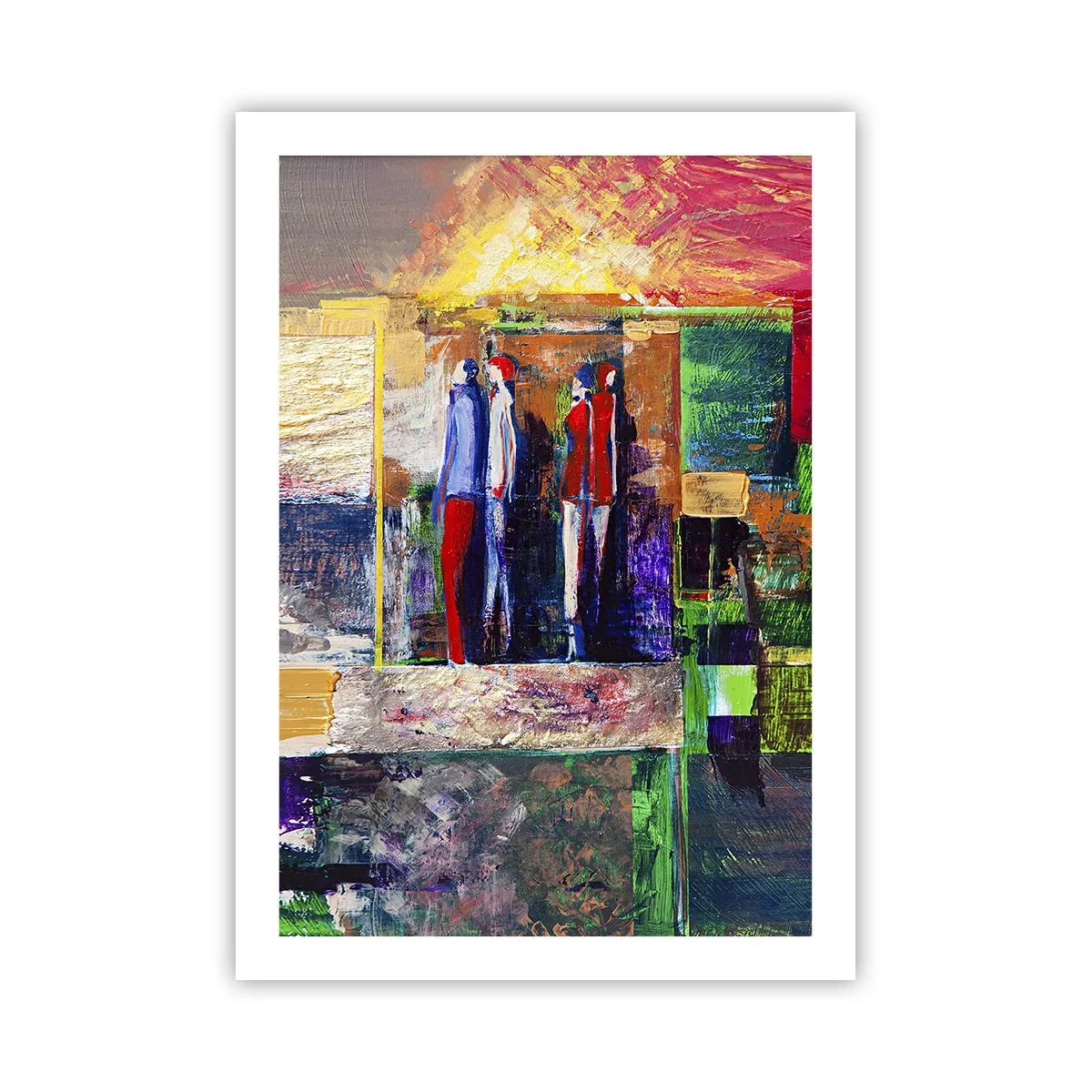 Poster - Bunte Abstraktion mit Figurensilhouetten und intensiven Farben - 50x70cm - Beziehungen und Emotionen - Moderne Wanddekoration für Wohnzimmer und Schlafzimmer ARTTOR