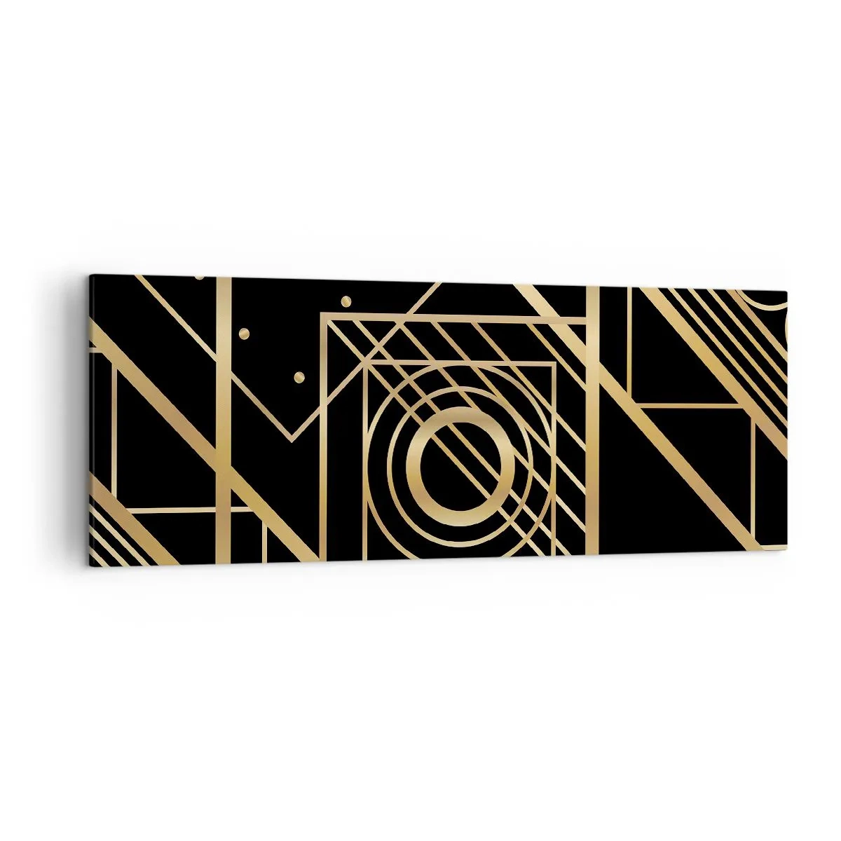 Bild auf Leinwand - Leinwandbild - Goldene geometrische Muster auf schwarzem Hintergrund - 140x50cm - Goldene Geometrie - Moderne Wanddekoration für Wohnzimmer und Schlafzimmer ARTTOR