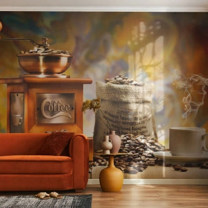 Fototapete Standard Eco - Das Knirschen der Körner, das Rasseln einer Mühle - Gastronomie, Kaffee, Kaffeemühle - 400x280 cm