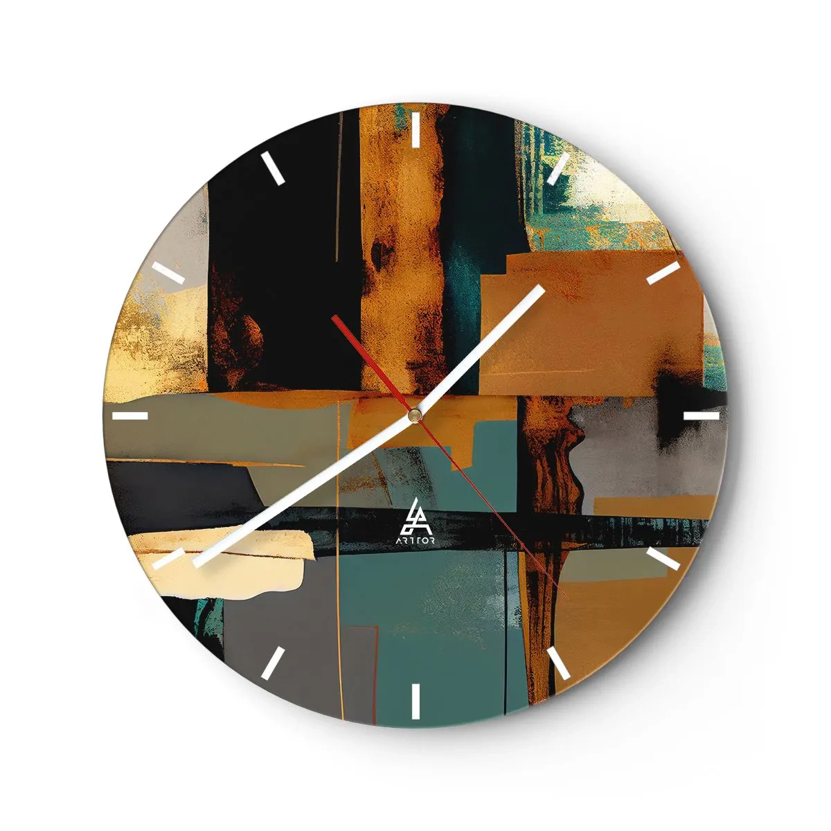 Wanduhr - Glasuhr - Moderne Abstraktion mit Kontrast aus Gold, Schwarz und Blau - 30x30cm - Abstraktion – Licht und Schatten - Moderne Wanddekoration für Wohnzimmer, Küche und Schlafzimmer ARTTOR