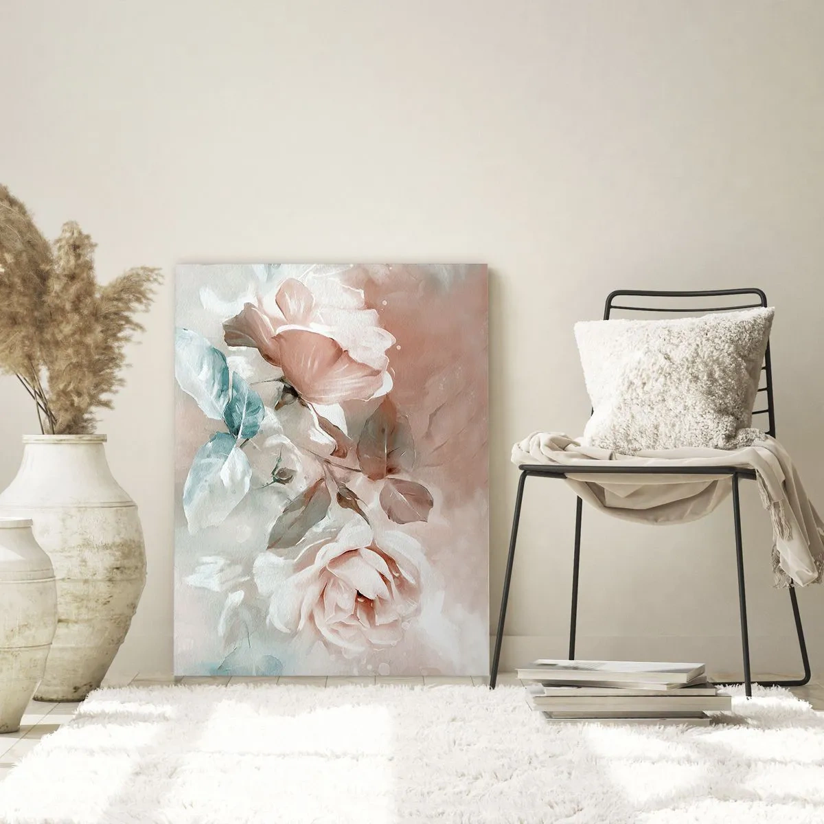 Glasbild - Bild auf glas - Zarte pastellfarbene Aquarellrosen auf hellem Hintergrund - 50x70cm - Geist der Romantik - Moderne Wanddekoration für Wohnzimmer und Schlafzimmer ARTTOR