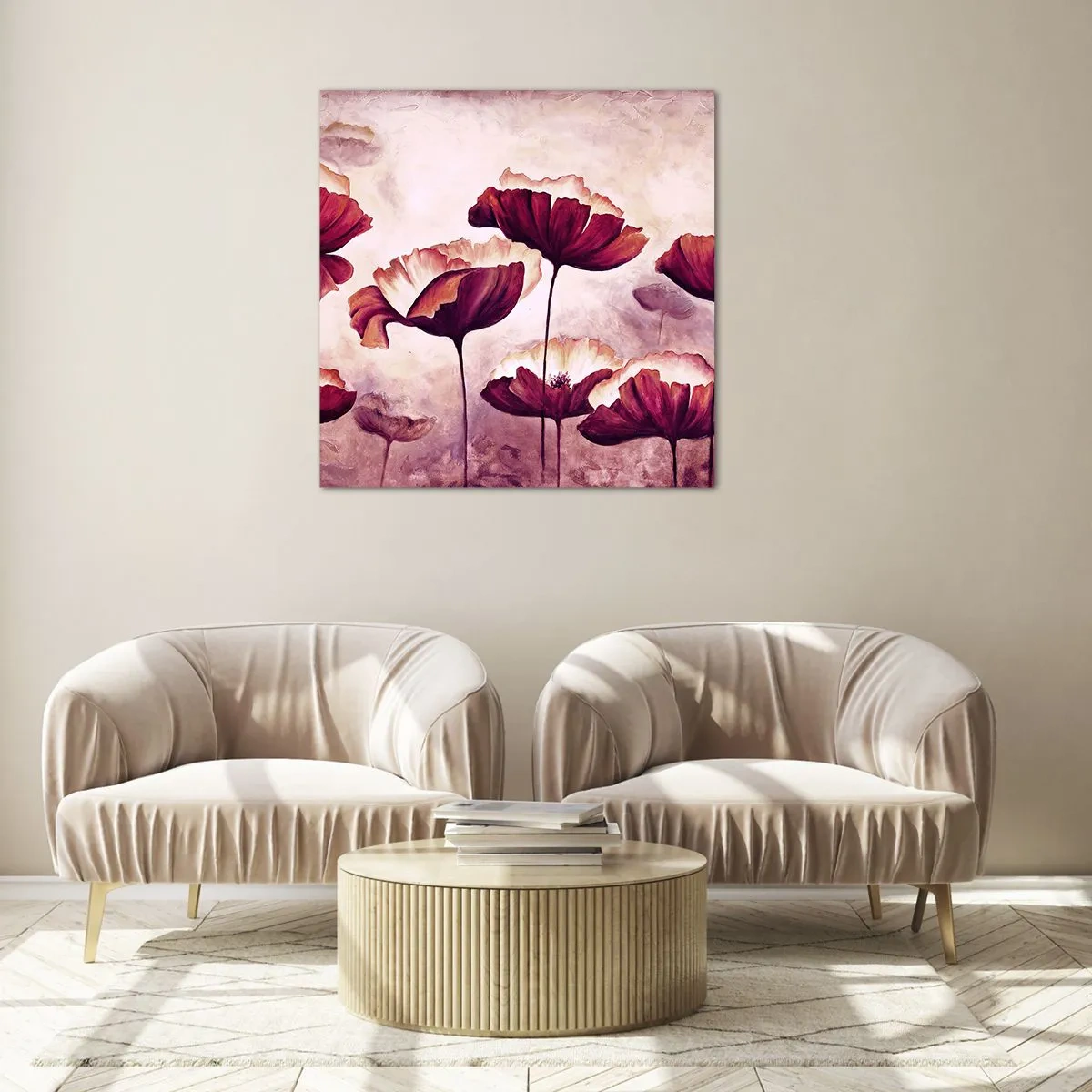 Glasbild - Bild auf glas - Rotes und weißes Blütenblatt - 50x50 cm