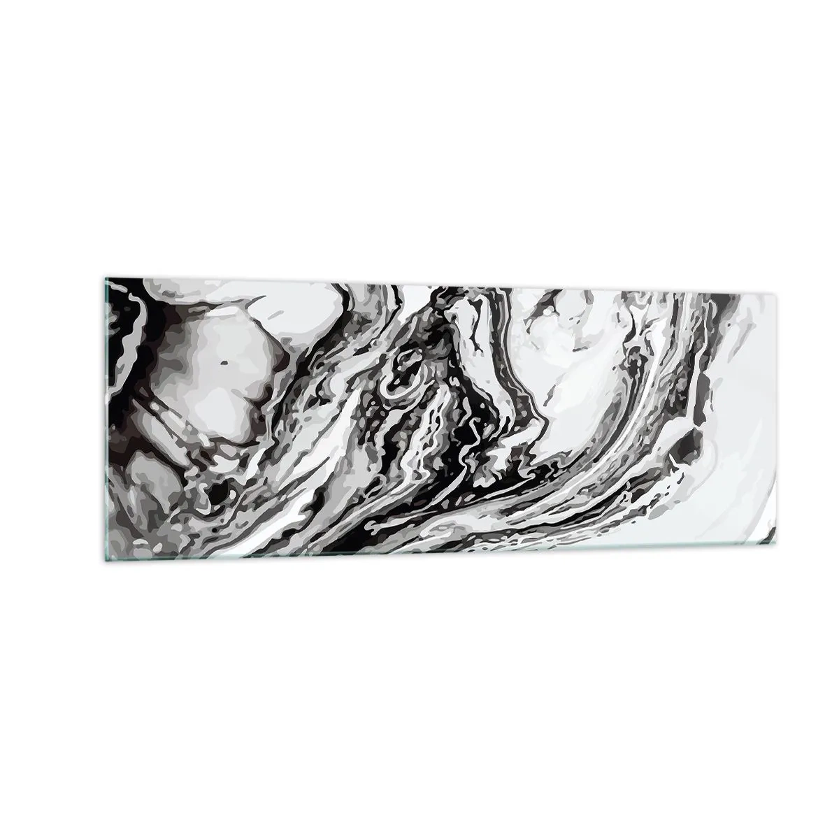 Glasbild - Bild auf glas - Abstraktes Marmormuster in Schwarz und Weiß - 140x50cm - Am Anfang war Chaos - Moderne Wanddekoration für Wohnzimmer und Schlafzimmer ARTTOR