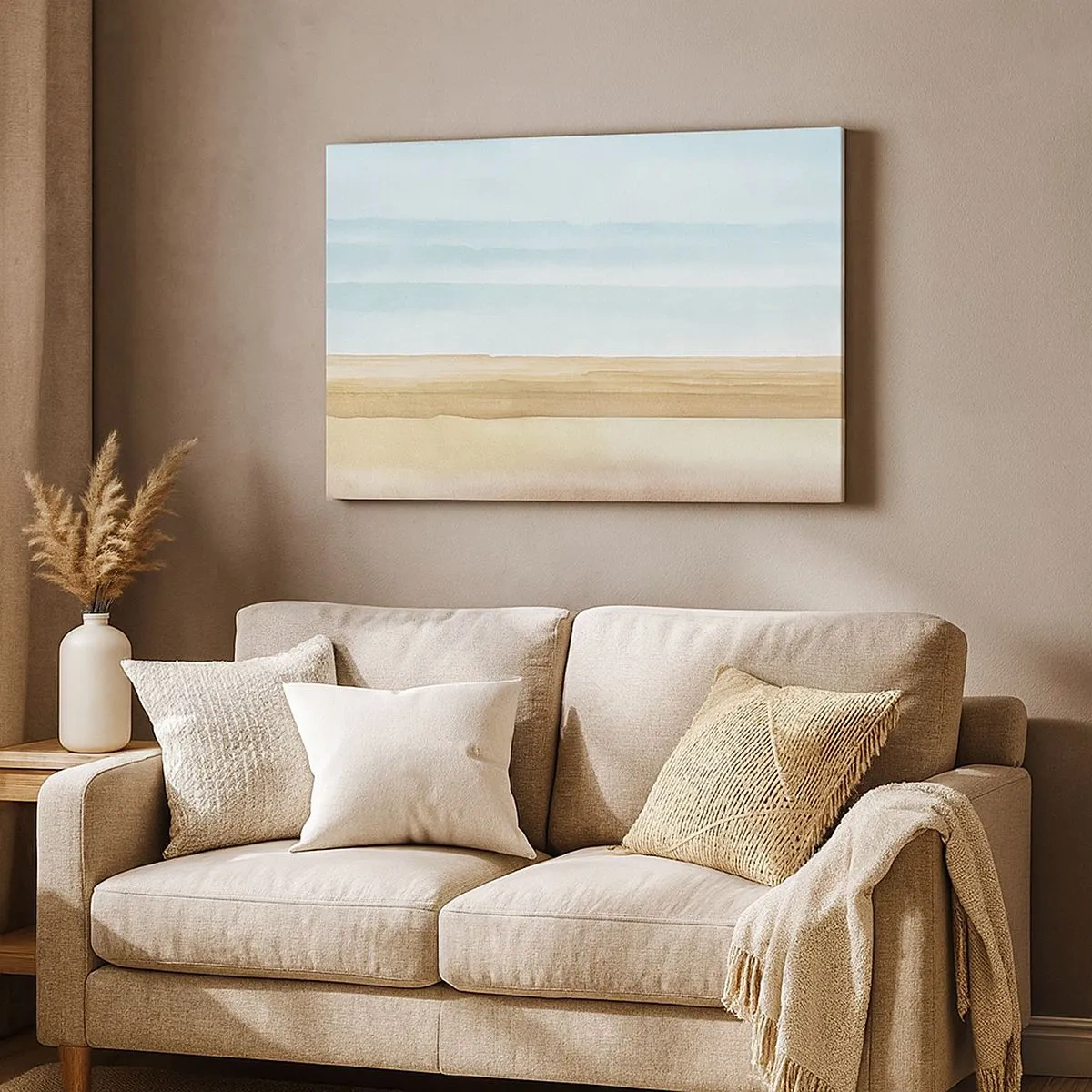 Bild auf Leinwand - Leinwandbild - Ein Kardinalspaar sitzt auf Ästen in einer pastellfarbenen Landschaft - 70x50cm - Geschichte vom rosa Wald - Moderne Wanddekoration für Wohnzimmer und Schlafzimmer ARTTOR