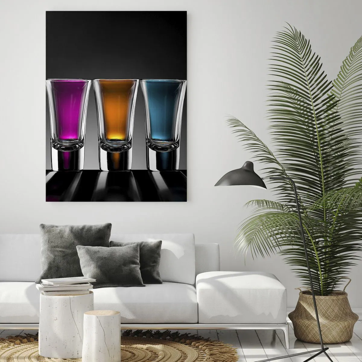 Glasbild - Bild auf glas - Bunte Gläser auf schwarzem Hintergrund - 70x100cm - Die Farben der Freude - Moderne Wanddekoration für Wohnzimmer und Schlafzimmer ARTTOR