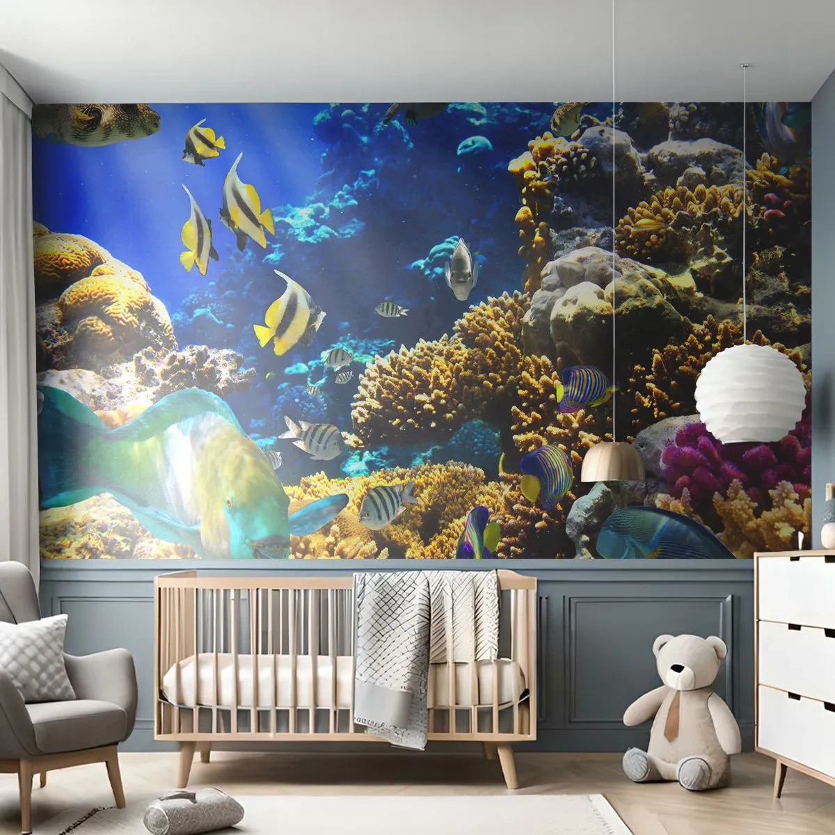 Fototapete Premium Canvas - Viel Verkehr auf dem Ferienweg - Korallenriff, Ozean, Fisch - 250x175 cm