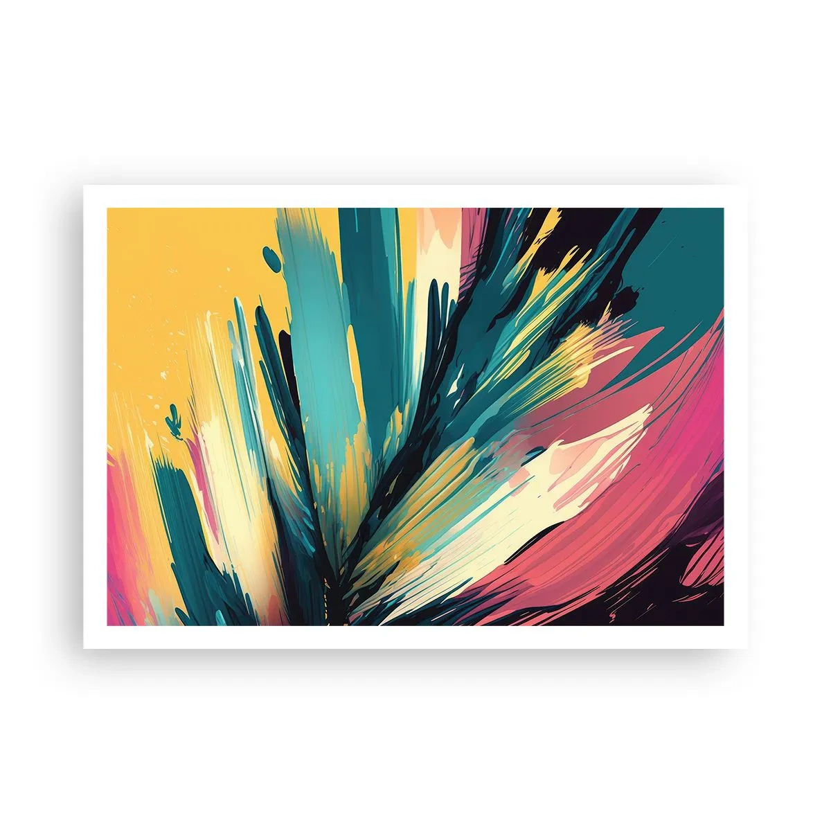Poster - Eine abstrakte Komposition in intensiven und kontrastreichen Farben. - 100x70cm - Komposition – eine Explosion der Freude - Moderne Wanddekoration für Wohnzimmer und Schlafzimmer ARTTOR