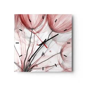 Wanduhr - Glasuhr - Zarte Blüten in Rottönen auf hellem Untergrund - 30x30cm - Vor der Abfahrt - Moderne Wanddekoration für Wohnzimmer und Schlafzimmer ARTTOR