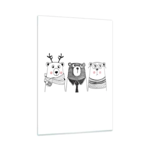 Glasbild - Bild auf glas - Drei lustige Bären in einer Schwarz-Weiß-Illustration - 50x70cm - Teddybär, Teddybär und Bär - Moderne Wanddekoration für Wohnzimmer und Schlafzimmer ARTTOR