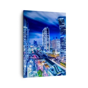 Bild auf Leinwand - Leinwandbild - Nachtstadtpanorama mit Wolkenkratzern und Straßenlaternen - 50x70cm - Rhythmen der Nachtstadt - Moderne Wanddekoration für Wohnzimmer und Schlafzimmer ARTTOR
