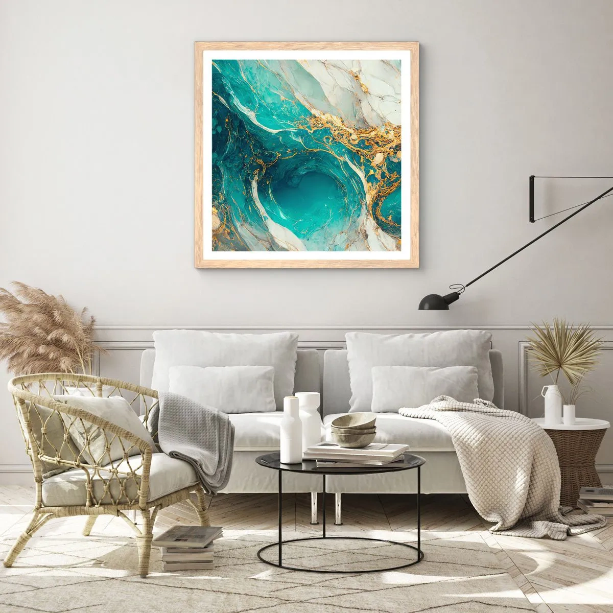 Poster in einem Rahmen aus heller Eiche - Komposition mit Goldadern - 40x40 cm