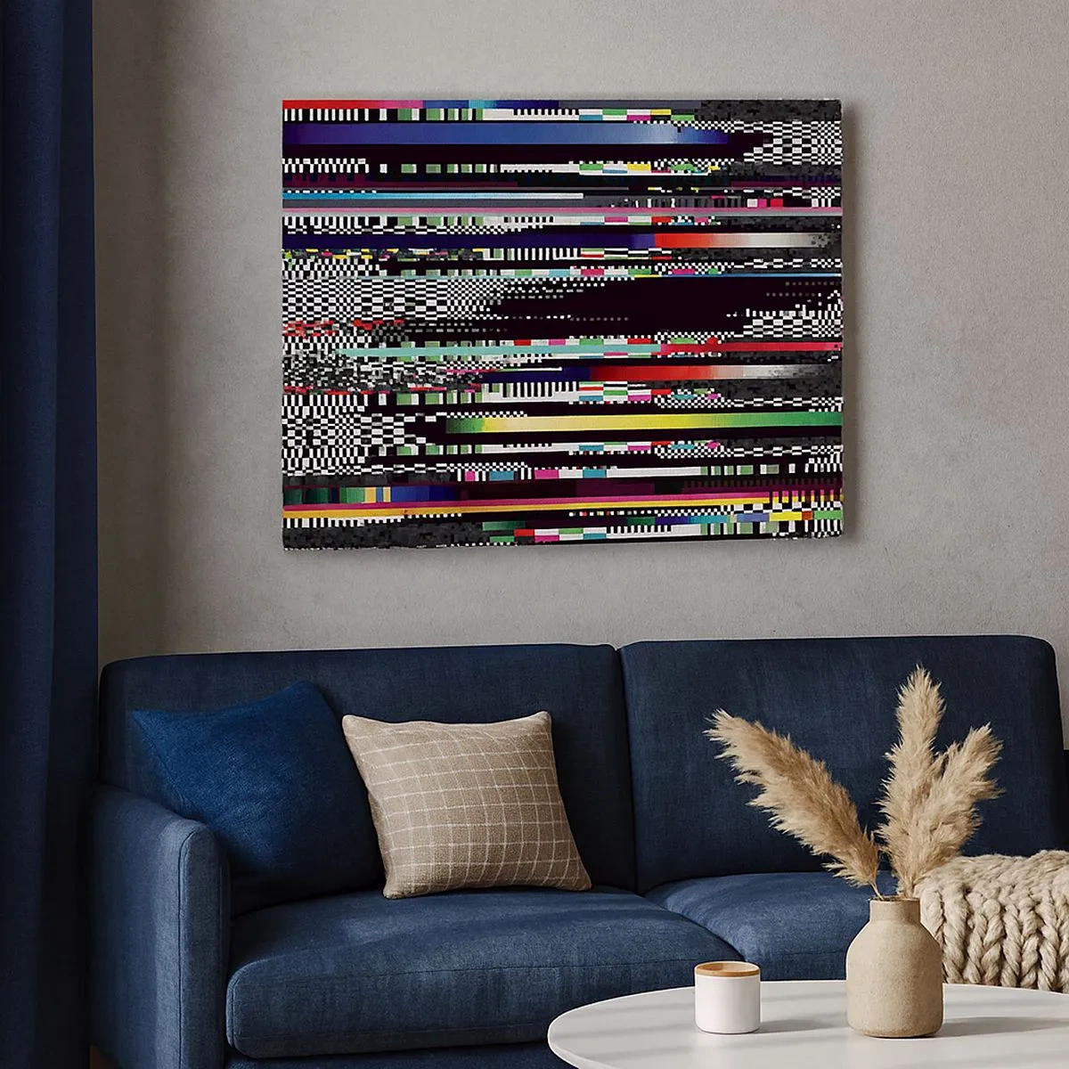 Bild auf Leinwand - Leinwandbild - Bunte Linien und Pixel im abstrakten Stil - 70x50cm - Das Kontrollbild der Realität - Moderne Wanddekoration für Wohnzimmer und Schlafzimmer ARTTOR