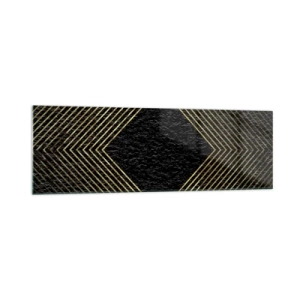 Glasbild - Bild auf glas - Schwarzer Hintergrund mit einem geometrischen Muster aus goldenen Linien - 160x50cm - Geometrie im glamourösen Stil - Moderne Wanddekoration für Wohnzimmer und Schlafzimmer ARTTOR