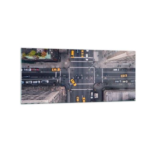 Glasbild - Bild auf glas - Luftaufnahme einer belebten Stadtstraße - 120x50cm - Eine einfache Wahl - Moderne Wanddekoration für Wohnzimmer und Schlafzimmer ARTTOR