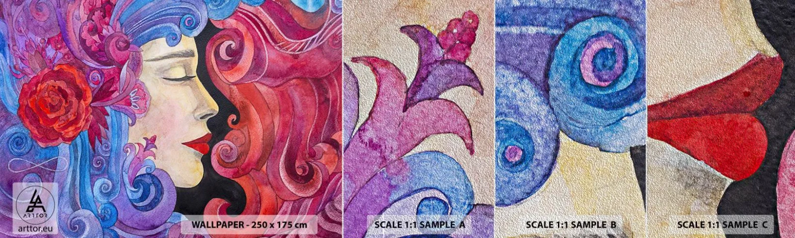 Fototapeten Muster Premium Sand - Der Jugendstil lebt noch - Frau, Blumen, Göttin - 100x30 cm