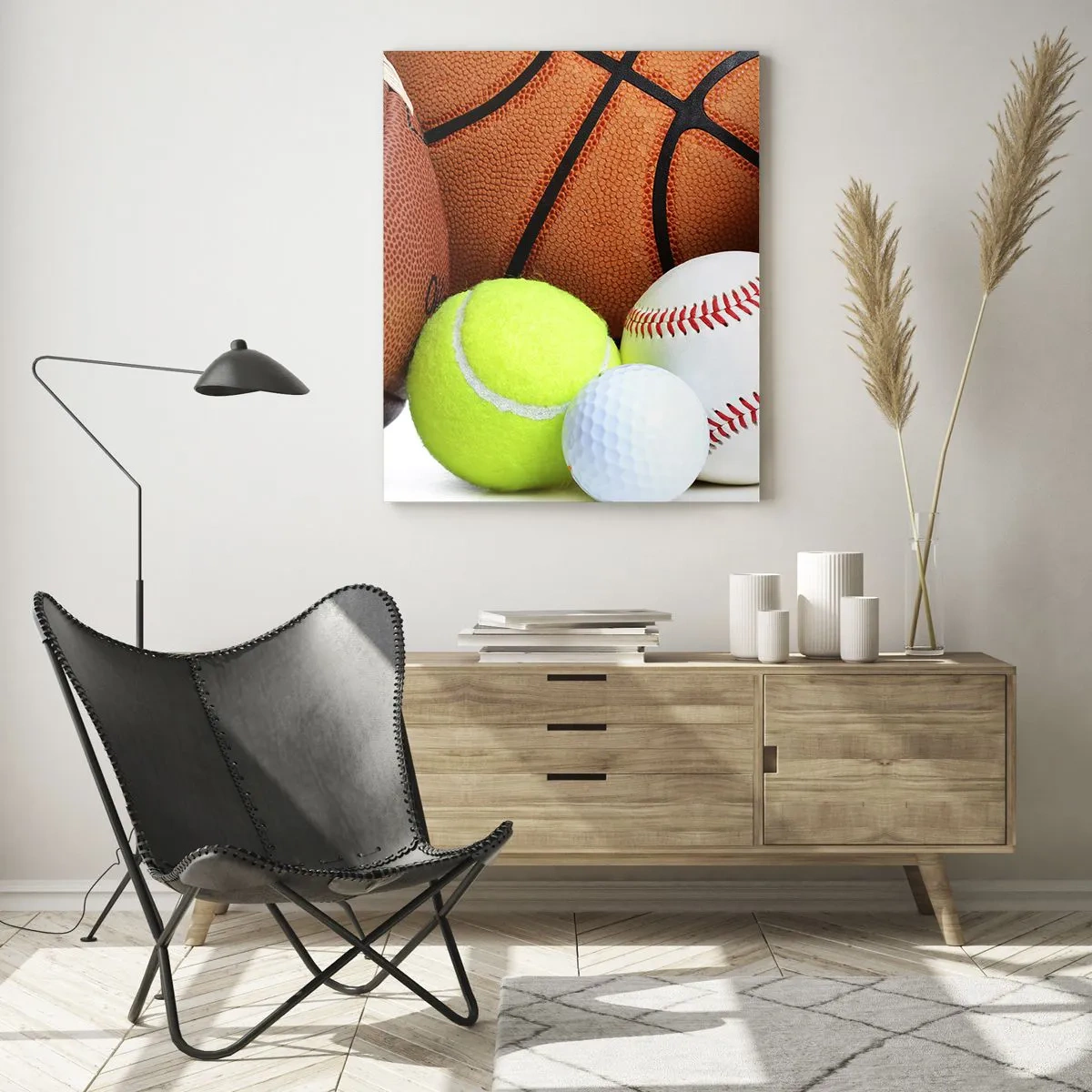 Glasbild - Bild auf glas - Bälle verschiedener Sportarten - 70x100cm - Fußball verbindet uns! - Moderne Wanddekoration für Wohnzimmer und Schlafzimmer ARTTOR