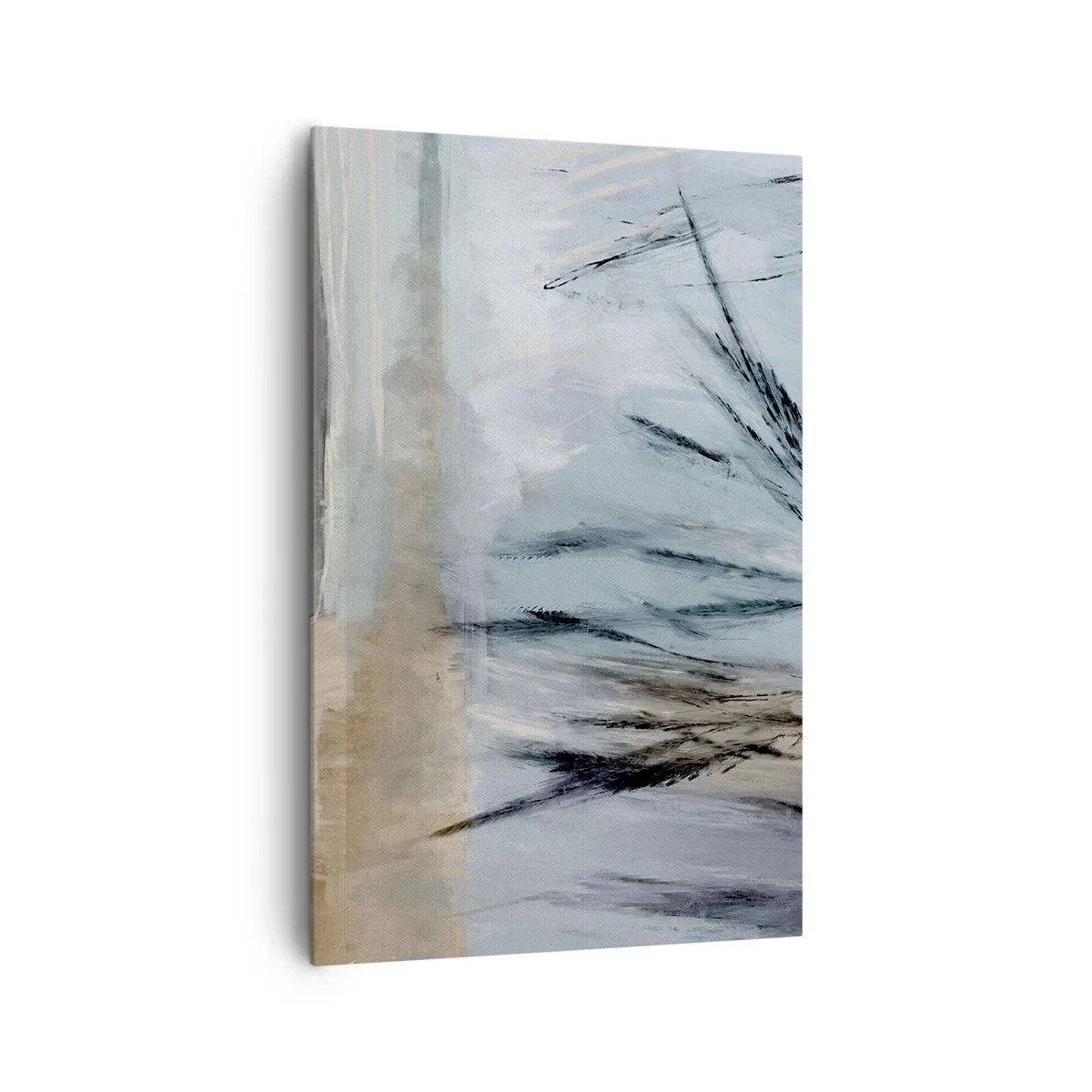 Bild auf Leinwand - Leinwandbild - Eine malerische Winterlandschaft mit Feldern und Gräsern - 80x120cm - Winterfelder - Moderne Wanddekoration für Wohnzimmer und Schlafzimmer ARTTOR