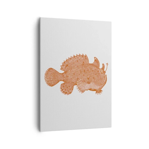 Bild auf Leinwand - Leinwandbild - Detaillierte Zeichnung eines kupferfarbenen Fisches auf weißem Hintergrund - 50x70cm - Es ist also doch ein Fisch - Moderne Wanddekoration für Wohnzimmer und Schlafzimmer ARTTOR