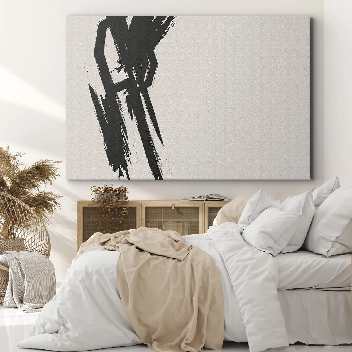 Bild auf Leinwand - Leinwandbild - Dynamische Pinselstriche in Schwarz auf hellem Hintergrund - 100x70cm - Unaufhaltsamer Trieb - Moderne Wanddekoration für Wohnzimmer und Schlafzimmer ARTTOR
