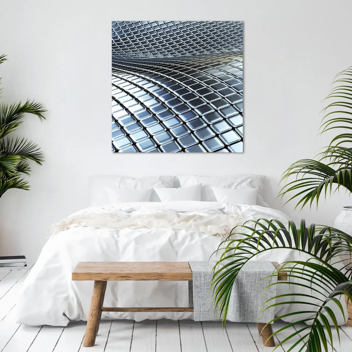 Bild auf Leinwand - Leinwandbild - Metallische silberne Welle - 70x70 cm