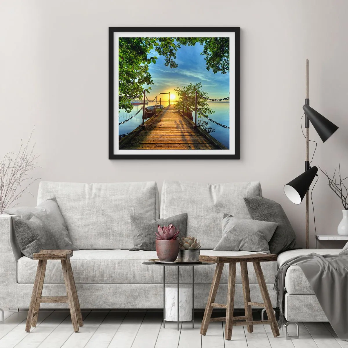 Poster in einem schwarzem Rahmen - Westen auf dem Wasser - 30x30 cm