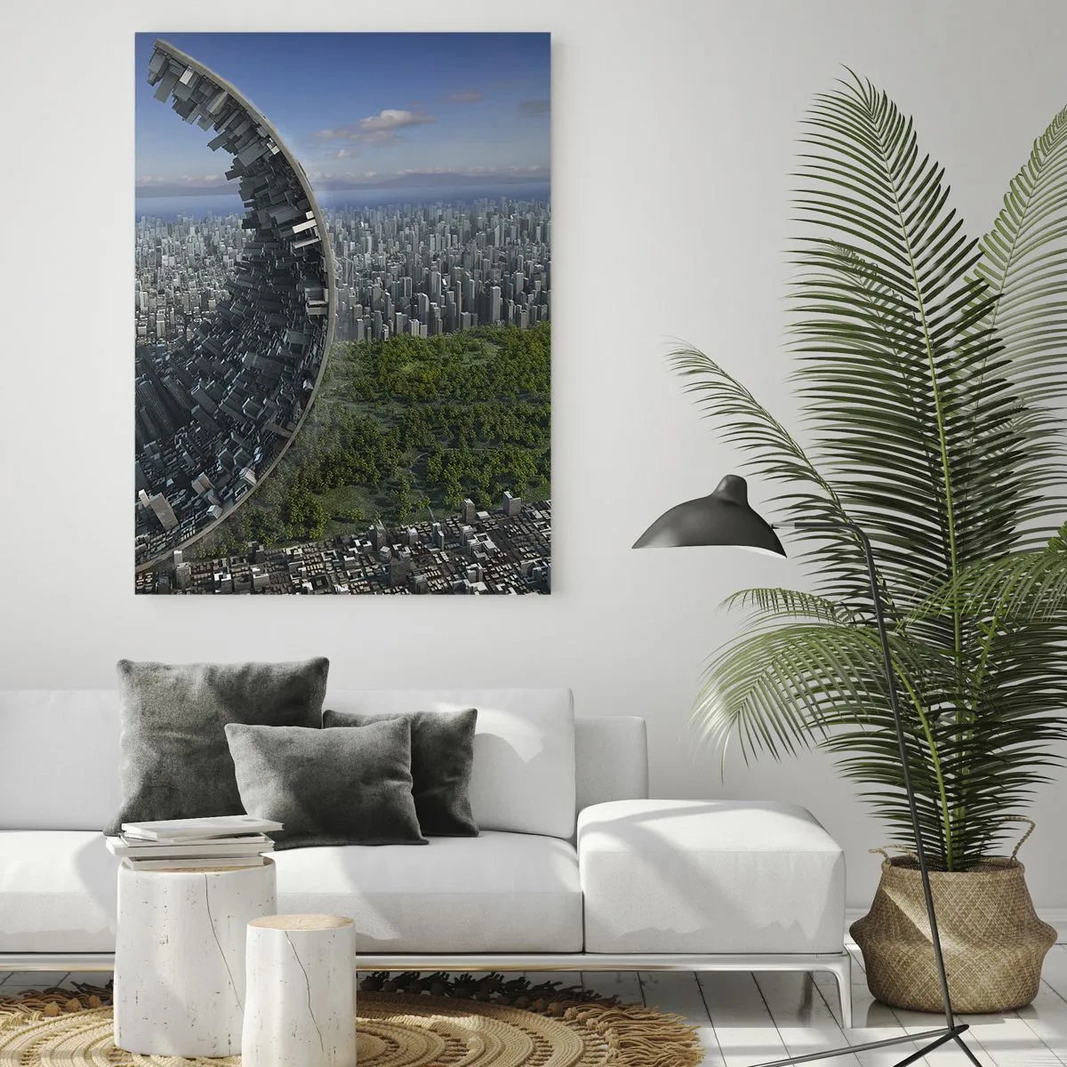 Glasbild - Bild auf glas - Eine dynamische Stadt mit einem surrealen Twist - 80x120cm - Die Natur ist ewig - Moderne Wanddekoration für Wohnzimmer und Schlafzimmer ARTTOR
