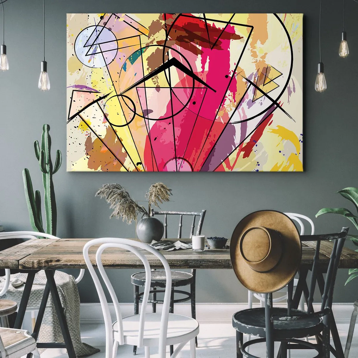 Bild auf Leinwand - Leinwandbild - Abstraktion mit Linien und geometrischen Formen - 70x50cm - Explosion - Moderne Wanddekoration für Wohnzimmer und Schlafzimmer ARTTOR