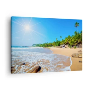 Bild auf Leinwand - Leinwandbild - Tropischer Strand mit Palmen und blauem Himmel - 70x50cm - Ein exotischer Ort für dich - Moderne Wanddekoration für Wohnzimmer und Schlafzimmer ARTTOR
