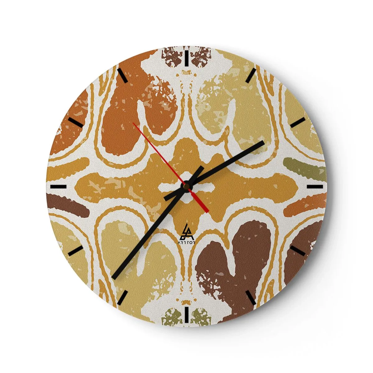 Wanduhr - Glasuhr - Symmetrische Muster in warmen Erdtönen - 30x30cm - Sentimentale Abstraktion - Moderne Wanddekoration für Wohnzimmer, Küche und Schlafzimmer ARTTOR