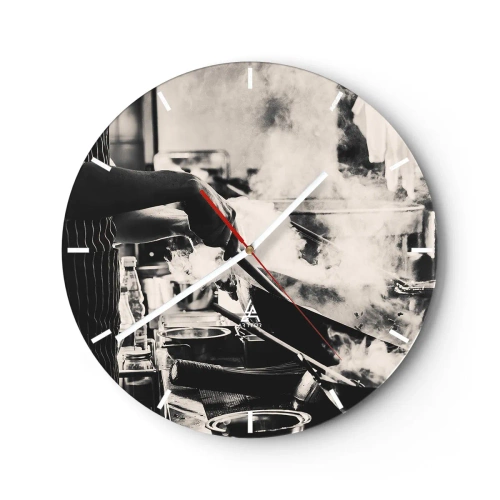Wanduhr - Glasuhr - Ein Koch bei der Arbeit in der Küche, umgeben von Dampf - 30x30cm - Alchemie der Aromen - Moderne Wanddekoration für Wohnzimmer, Küche und Schlafzimmer ARTTOR