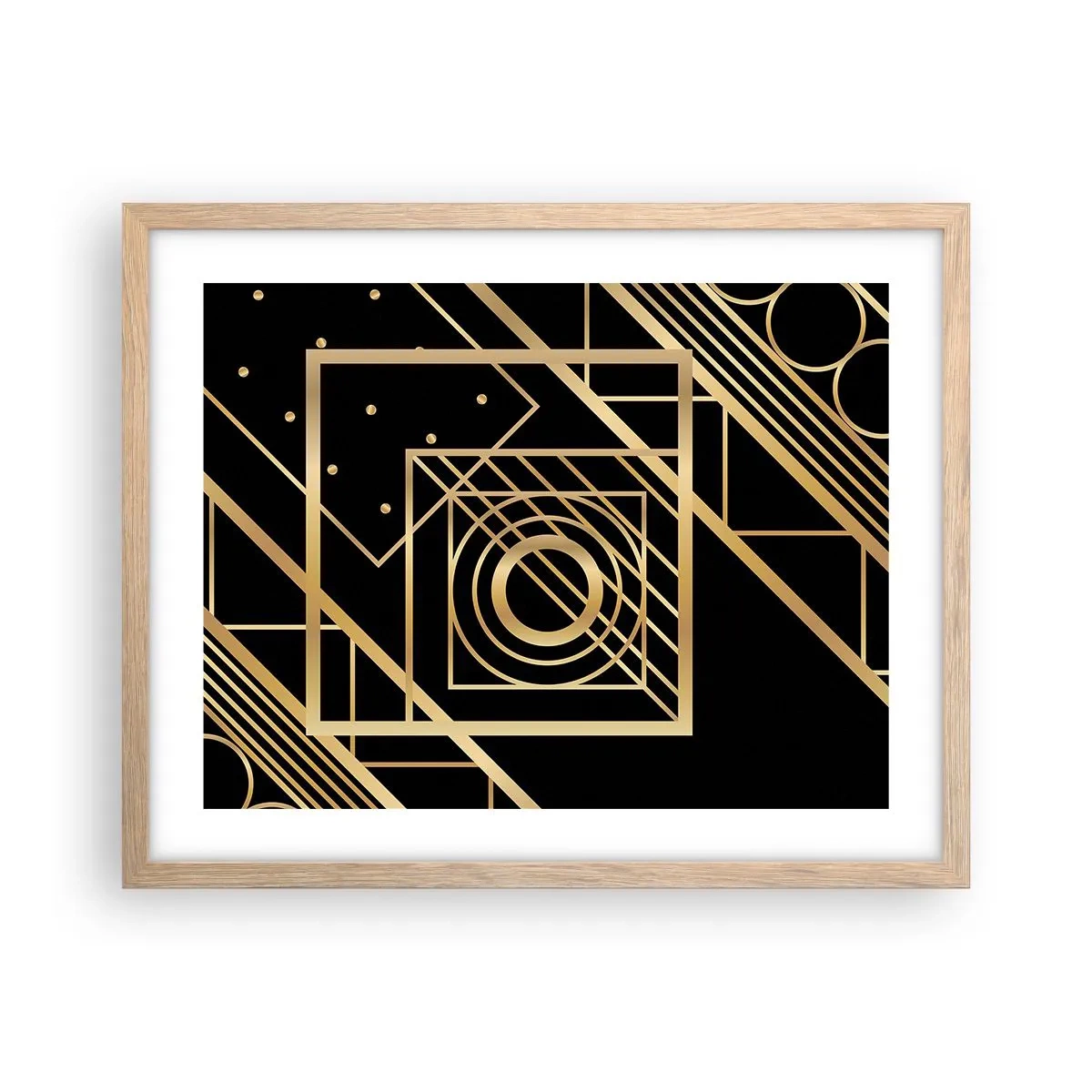 Poster in einem Rahmen aus heller Eiche - Goldene Geometrie - 50x40 cm