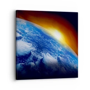 Bild auf Leinwand - Leinwandbild - Sonnenaufgang über dem blauen Planeten - 30x30 cm