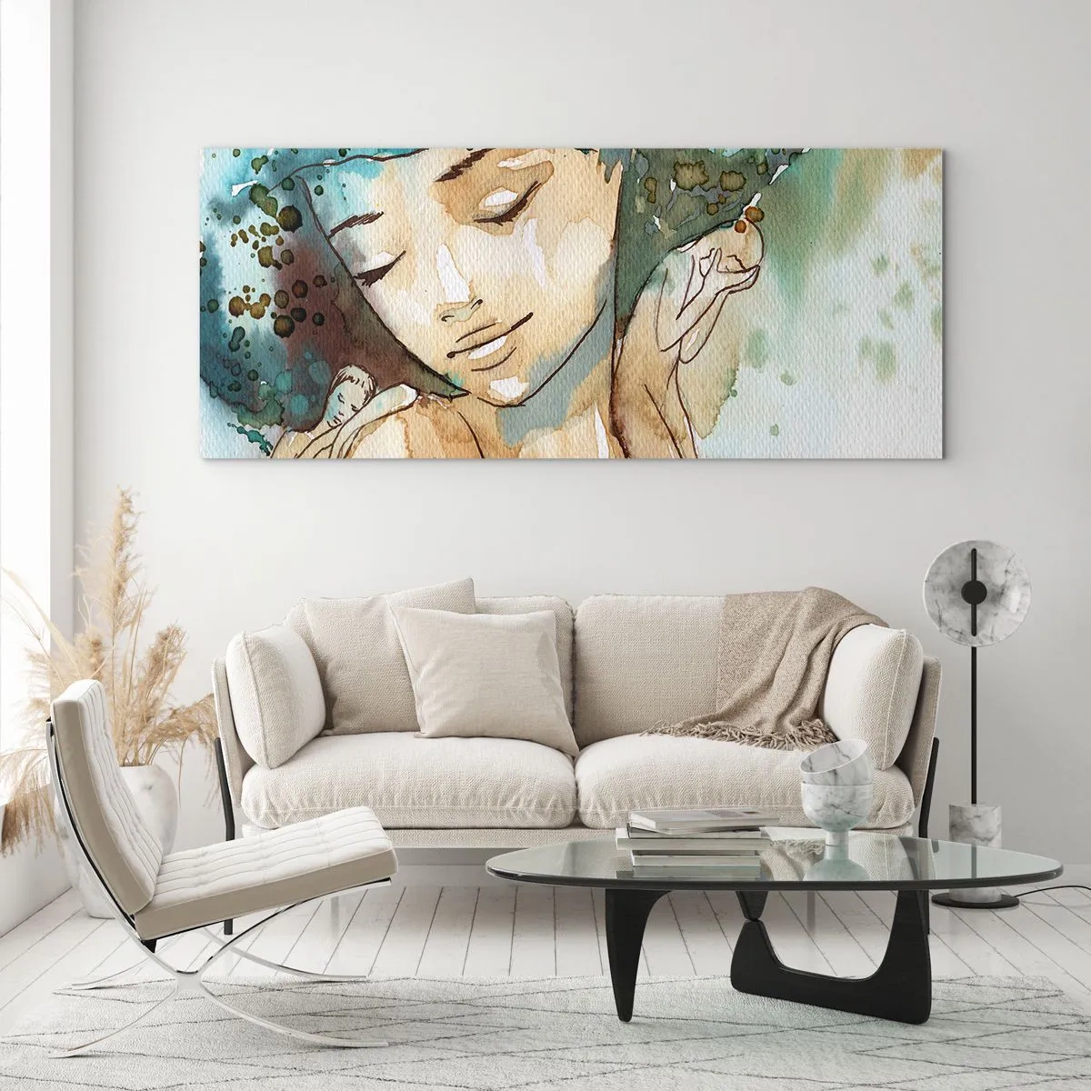 Glasbild - Bild auf glas - Dame in Blau - 90x30 cm