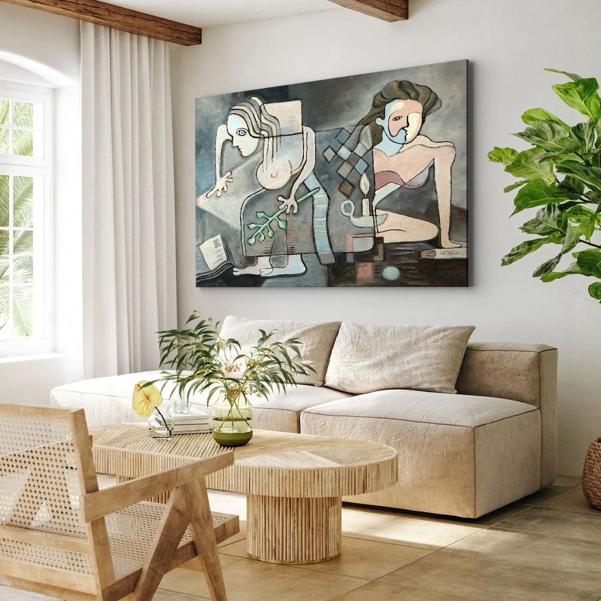 Bild auf Leinwand - Leinwandbild - Abstrakte Figuren in einer symbolischen Komposition mit tiefer Bedeutung - 120x80cm - Mosaik aus Geist und Materie - Moderne Wanddekoration für Wohnzimmer und Schlafzimmer ARTTOR