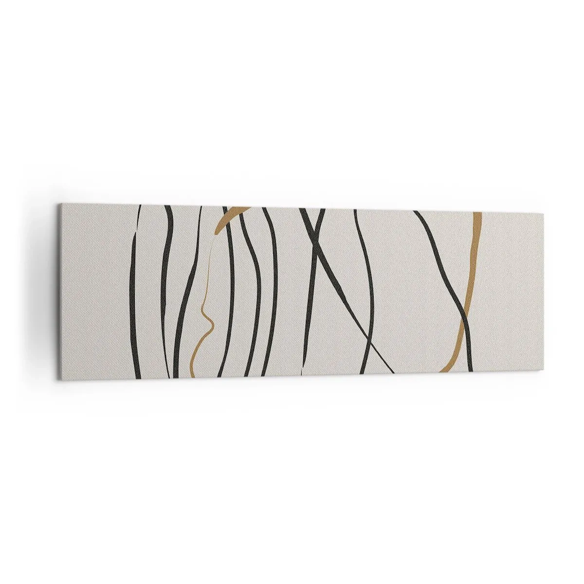 Bild auf Leinwand - Leinwandbild - Künstlerische Linien in Schwarz und Gold auf hellem Hintergrund - 160x50cm - Komposition – Looptanz - Moderne Wanddekoration für Wohnzimmer und Schlafzimmer ARTTOR
