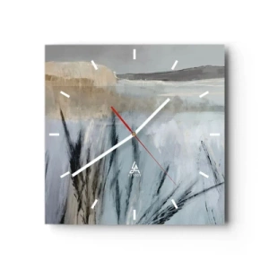Wanduhr - Glasuhr - Eine malerische Winterlandschaft mit Feldern und Gräsern - 30x30cm - Winterfelder - Moderne Wanddekoration für Wohnzimmer und Schlafzimmer ARTTOR