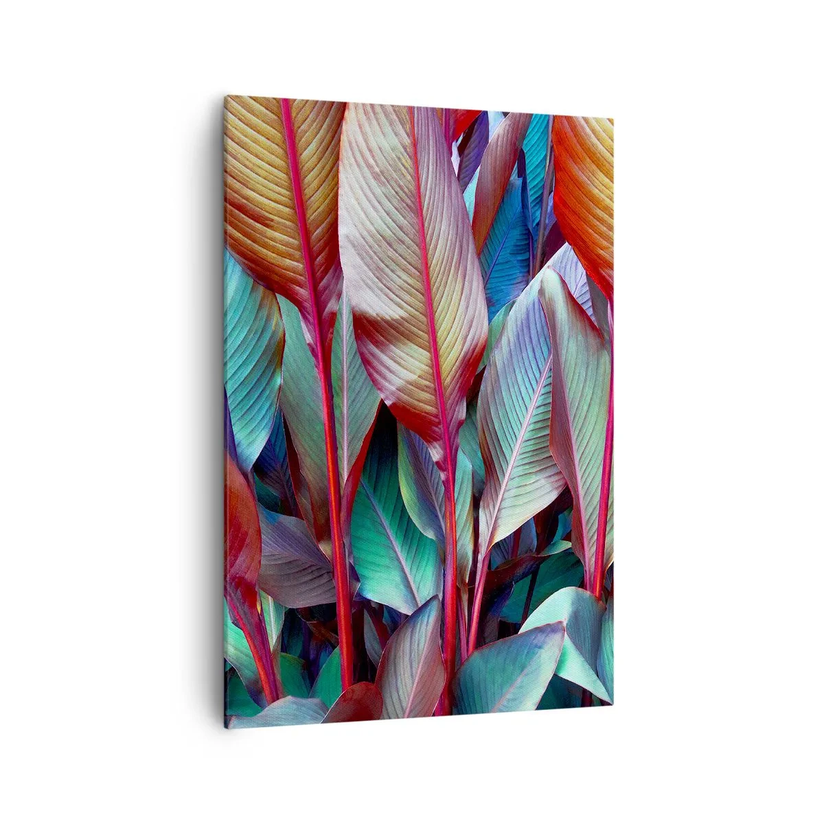Bild auf Leinwand - Leinwandbild - Bunte Blätter tropischer Pflanzen im Dickicht - 70x100cm - Buntes Dickicht - Moderne Wanddekoration für Wohnzimmer und Schlafzimmer ARTTOR